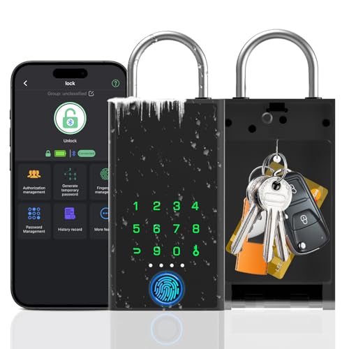 Dhiedas Smart Key Lock Box with Code Large Fingerprint Lock Box with APP Control Electronic Digital Weatherproof Security Hide Key Lock Box Wall Mount Door Hanging for Outdoor Realtor Airbn - Image 1