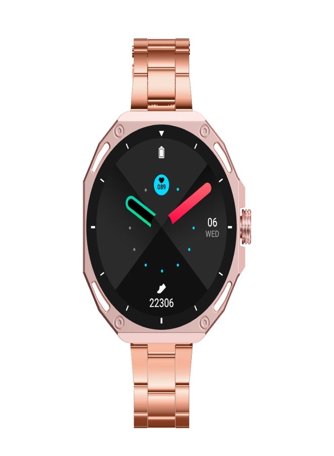 AROAQ V18ProMax Smartwatch – 1.52" Display, Heart Rate & Temperature Monitor, BT Calling & Music, Fitness Tracker, Multi-Sports Modes, Magnetic Charging – Compatible with Android & iOS ( Stainless Steel Strap, Golden) - Image 2