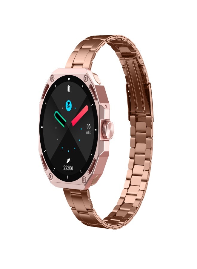 AROAQ V18ProMax Smartwatch – 1.52" Display, Heart Rate & Temperature Monitor, BT Calling & Music, Fitness Tracker, Multi-Sports Modes, Magnetic Charging – Compatible with Android & iOS ( Stainless Steel Strap, Golden) - Image 1