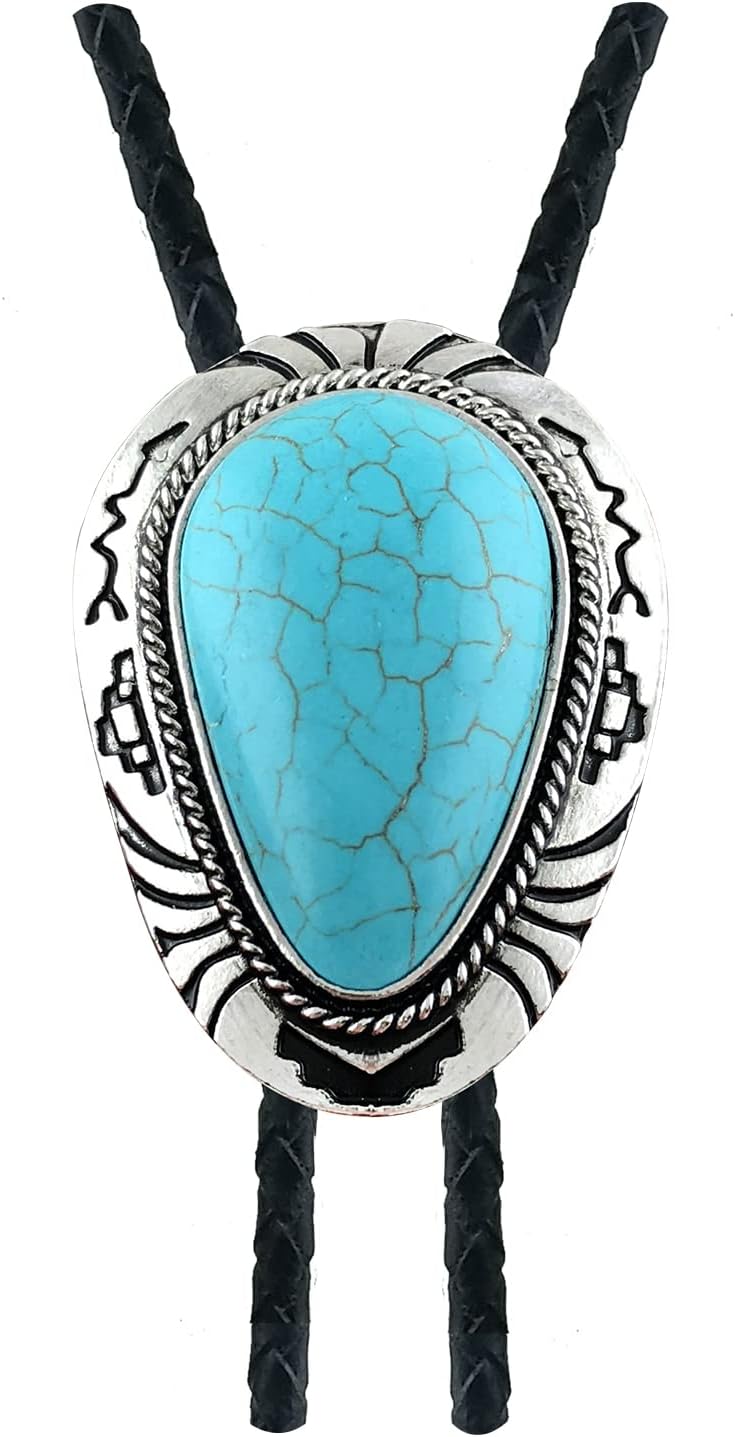 QUKE Stone Bolo Tie Native Western Cowboy Handmade Hand-woven Leather Bola Tie Necktie For Men Women - Image 1