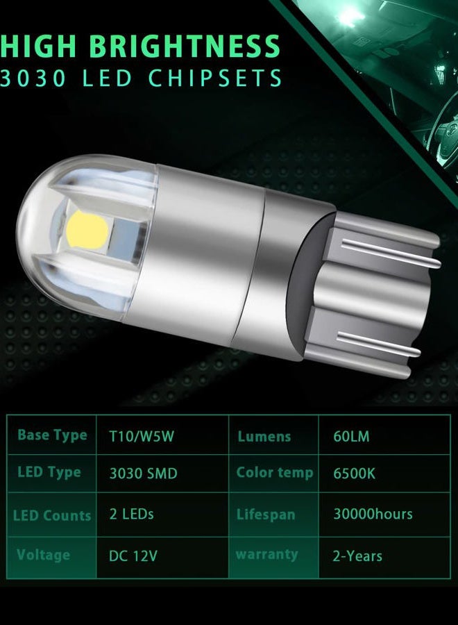 GLL 10pcs White T10 501 LED Bulb 2-SMD 3030 W5W 194 168 2825 Wedge T10 Light Car Interior Dashboard Bulb Sidelight Boot Lights Number Plate Bulb (DC 12V) - Image 3