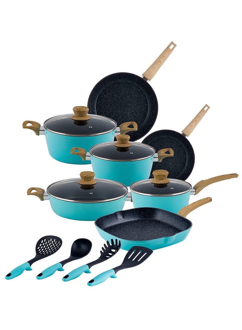 Insiya 15 Piece Premium Granite Aluminium Cookware Set, Ice Blue, SV60  - Image 1