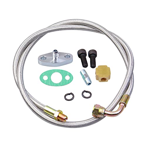 VKVXCLON Turbo Oil Feed Line Kit Compatible with T3 T4 T60 T61 T70 18 PNT 90 Degree 41 Universal Turbocharger 4AN Oil Feed Line - Image 1