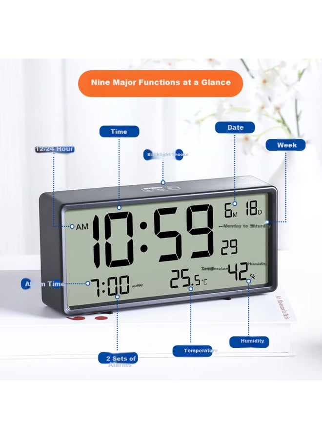 Compas Electronic Alarm Clock With Backlight, Loud Alarm, Smart Home Use, Multi-Function Thermometer And Hygrometer, Large Screen Bedside Clock, Essential For Back To School Season, S5040A White - Image 1