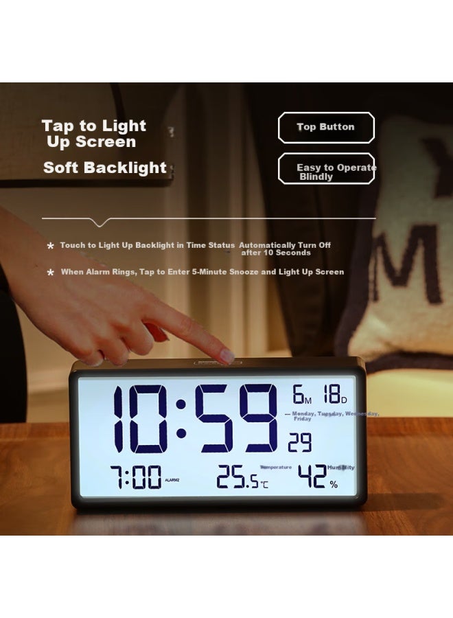 Compas Electronic Alarm Clock With Backlight, Loud Alarm, Smart Home Use, Multi-Function Thermometer And Hygrometer, Large Screen Bedside Clock, Essential For Back To School Season, S5040A White - Image 2