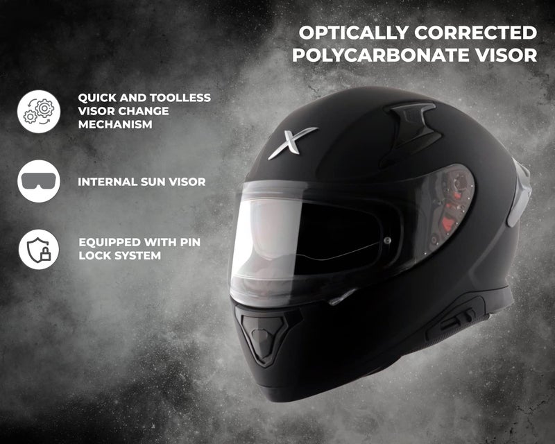 Axor Apex Solid ISI ECE DOT Certified Matt Black Full Face Dual Visor Helmet for Men and Women with Pinlock Fitted Outer Clear Visor and Inner Smoke Sun Visor Dull Black(XL) - Image 2