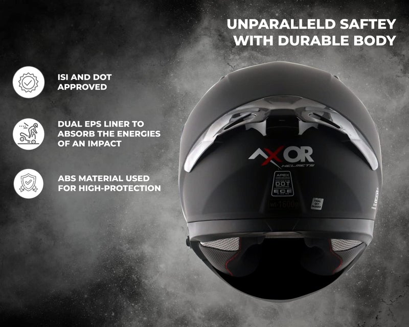 Axor Apex Solid ISI ECE DOT Certified Matt Black Full Face Dual Visor Helmet for Men and Women with Pinlock Fitted Outer Clear Visor and Inner Smoke Sun Visor Dull Black(XL) - Image 4