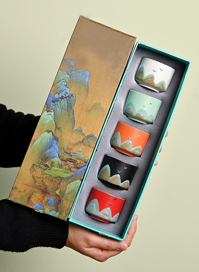 شو وو طقم هدايا من 5 فناجين شاي سيراميك، فناجين قهوة إسبريسو V60 مزدوجة الجدار، طقم فناجين شاي بورسلين، طقم شاي كونغ فو صيني، كوب شاي على الطريقة اليابانية، طقم شاي يربا ماتي، طقم أكواب ماتي سيراميك 70 مل، 5 ألوان (تغليف أنيق، يُستخدم كهدية، 70 مل). - Image 1