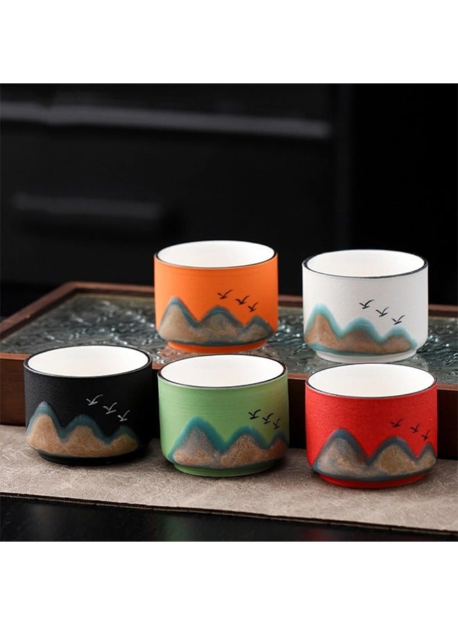 شو وو طقم هدايا من 5 فناجين شاي سيراميك، فناجين قهوة إسبريسو V60 مزدوجة الجدار، طقم فناجين شاي بورسلين، طقم شاي كونغ فو صيني، كوب شاي على الطريقة اليابانية، طقم شاي يربا ماتي، طقم أكواب ماتي سيراميك 70 مل، 5 ألوان (تغليف أنيق، يُستخدم كهدية، 70 مل). - Image 2