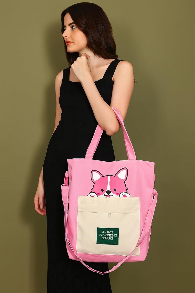 KeepCart Canvas Tote Bag for Women Ladies Girls for School, College, Office, Travel, Shopping, Daily Use, 3 in 1 Canvas Adjustable Strap Tote Bag - Image 3