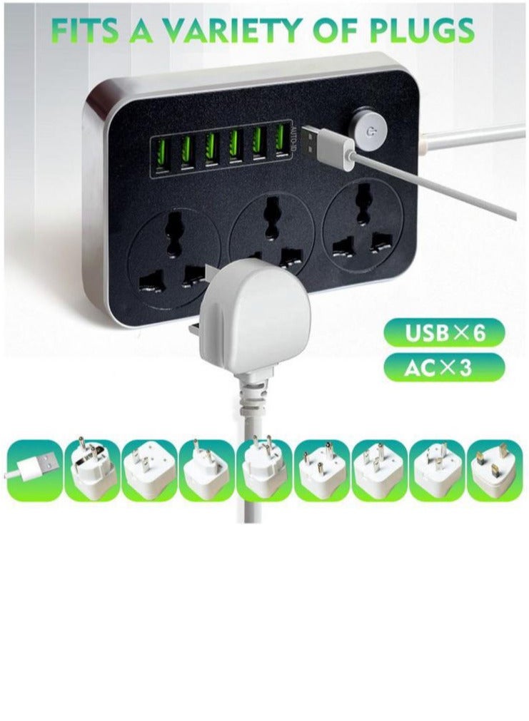 Power Cord 3 Outlets Charging Socket with 6 USB Ports Universal Charging Socket 2M Bold Extension Cord - Image 3