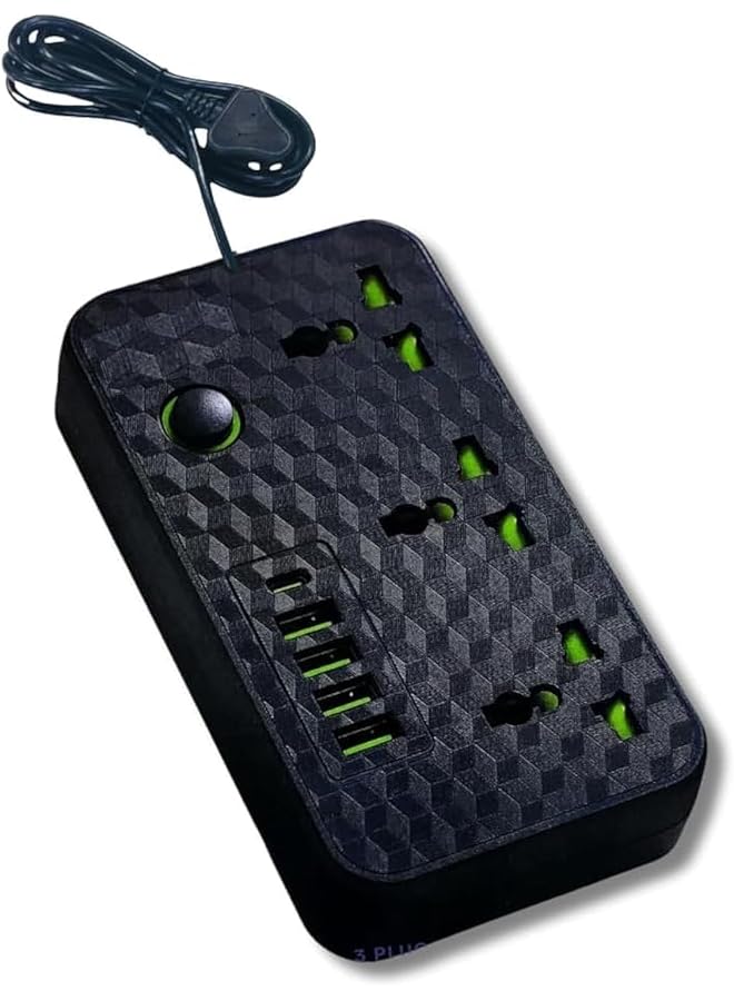 PROMASS Extension Cord with USB, Multi Plug Power Strip – 3 Outlets, 4 USB Ports & 1 Type-C Port, 2M Power Extension Socket for Home, Office, Kitchen – Surge Protection, Copper Clad Aluminum Wire - Image 1