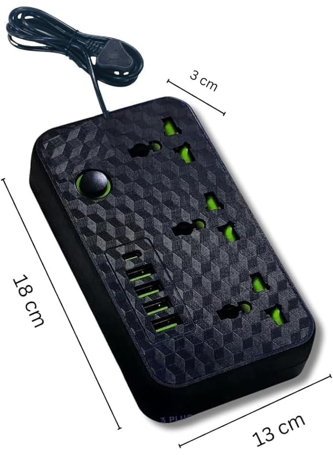 PROMASS Extension Cord with USB, Multi Plug Power Strip – 3 Outlets, 4 USB Ports & 1 Type-C Port, 2M Power Extension Socket for Home, Office, Kitchen – Surge Protection, Copper Clad Aluminum Wire - Image 3