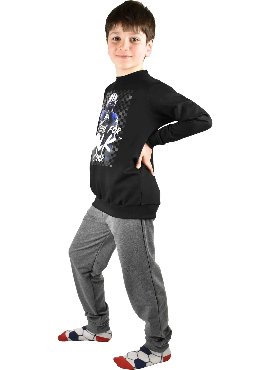 Bluence Men's Waiter Printed Black Cotton Tracksuit Set