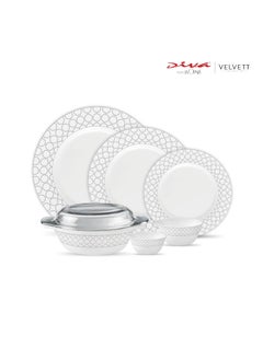 La Opala La Opala Diva Velvett Collection Opal Glass Crockery | for Family of 8 | Dinner Set 45 pcs Pearl Grey | Plates & Bowls for Dining | Microwave Safe | 100% Vegetarian | Extra Strong | Light & White  - Image 3