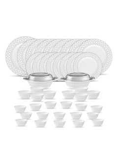 La Opala La Opala Diva Velvett Collection Opal Glass Crockery | for Family of 8 | Dinner Set 45 pcs Pearl Grey | Plates & Bowls for Dining | Microwave Safe | 100% Vegetarian | Extra Strong | Light & White  - Image 1