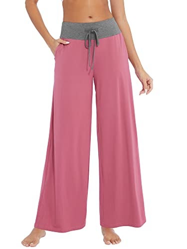 WiWi Wide Leg Pajama Pants for Women Viscose from Bamboo Soft Sleep Pj Sweatpants Lounge Palazzo Pjs Bottoms S-XXL, Pale Violet Red, Small - Image 1
