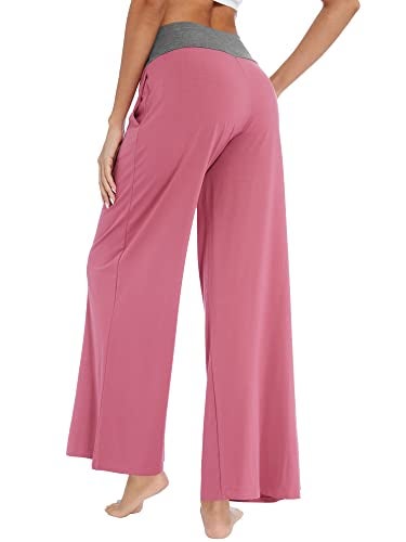 WiWi Wide Leg Pajama Pants for Women Viscose from Bamboo Soft Sleep Pj Sweatpants Lounge Palazzo Pjs Bottoms S-XXL, Pale Violet Red, Small - Image 2