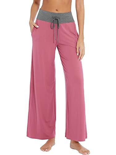WiWi Wide Leg Pajama Pants for Women Viscose from Bamboo Soft Sleep Pj Sweatpants Lounge Palazzo Pjs Bottoms S-XXL, Pale Violet Red, Small - Image 4