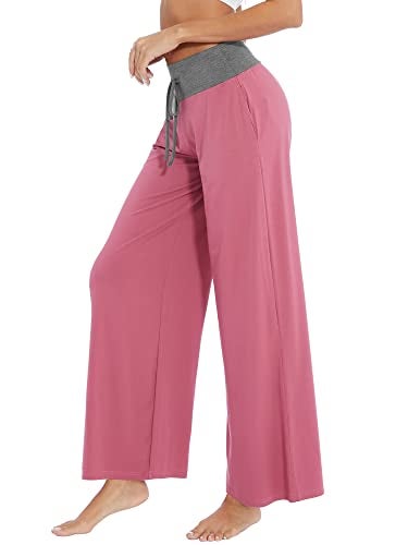 WiWi Wide Leg Pajama Pants for Women Viscose from Bamboo Soft Sleep Pj Sweatpants Lounge Palazzo Pjs Bottoms S-XXL, Pale Violet Red, Small - Image 3