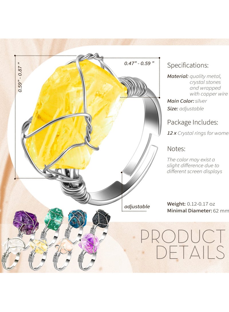 مجموعة خواتم شاكرا ملونة من الكريستال، 8 قطع خواتم قابلة للتعديل مع سلك نحاسي للشفاء، هدية مثالية للنساء والفتيات - Image 2