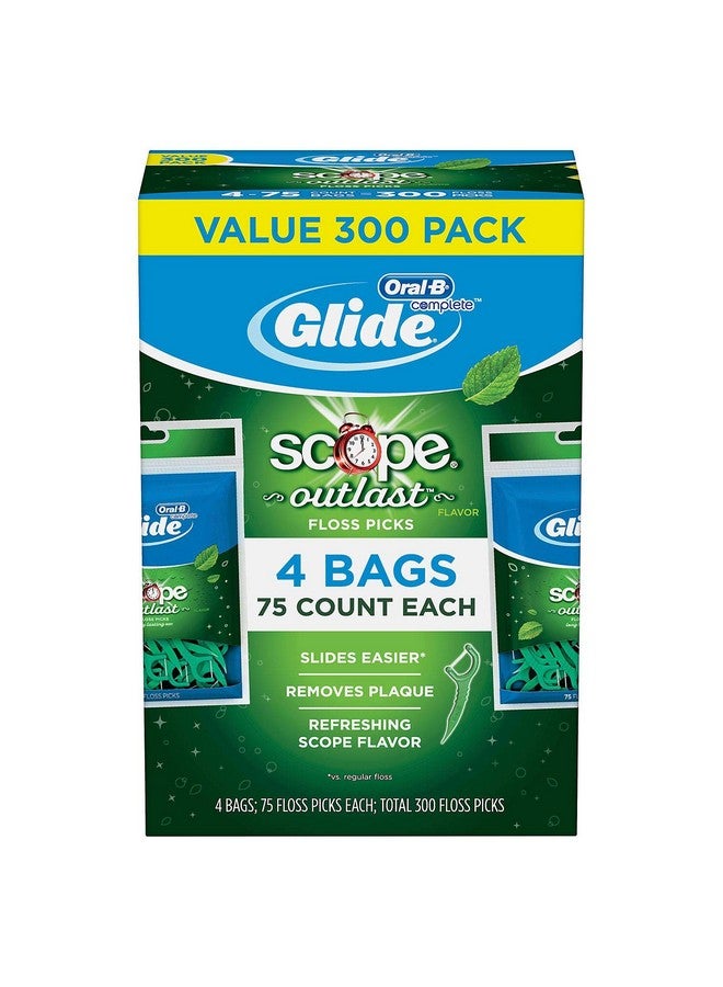 Glide Oral B Floss Picks Plusx 40mm Outlast - Long Lasting Mint, 4 Pack of 75