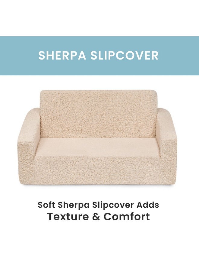 Delta Children Cozee Flip-Out Sherpa 2-in-1 Convertible Sofa to Lounger for Kids, Cream - Image 4