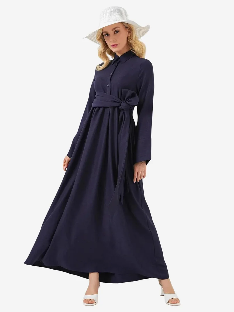 BIG DART BDART Long Sleeve A-Form Maxi Dress with Waistband Detail