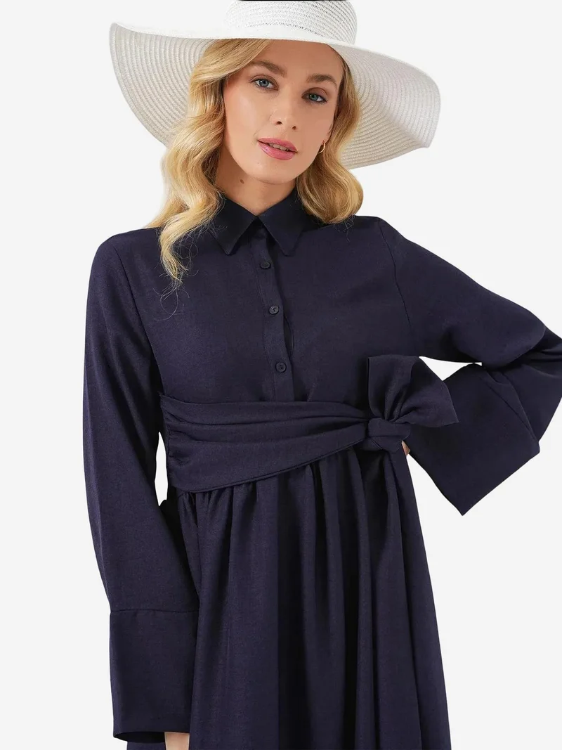 BIG DART BDART Long Sleeve A-Form Maxi Dress with Waistband Detail