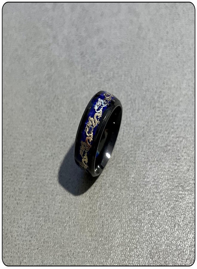Fusamk Fashion Carbon Fiber Band Ring Stainless Steel Dragon Ring (Black, 6) - Image 3