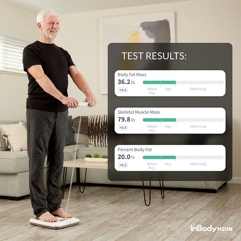InBody ميزان الدهون في الجسم InBody Dial H20 - ميزان InBody لوزن الجسم ونسبة الدهون وكتلة العضلات - ملحقات صالة الألعاب الرياضية للرجال والنساء، جهاز قياس الدهون في الجسم - متصل عبر البلوتوث، بيج الشوفان - Image 4