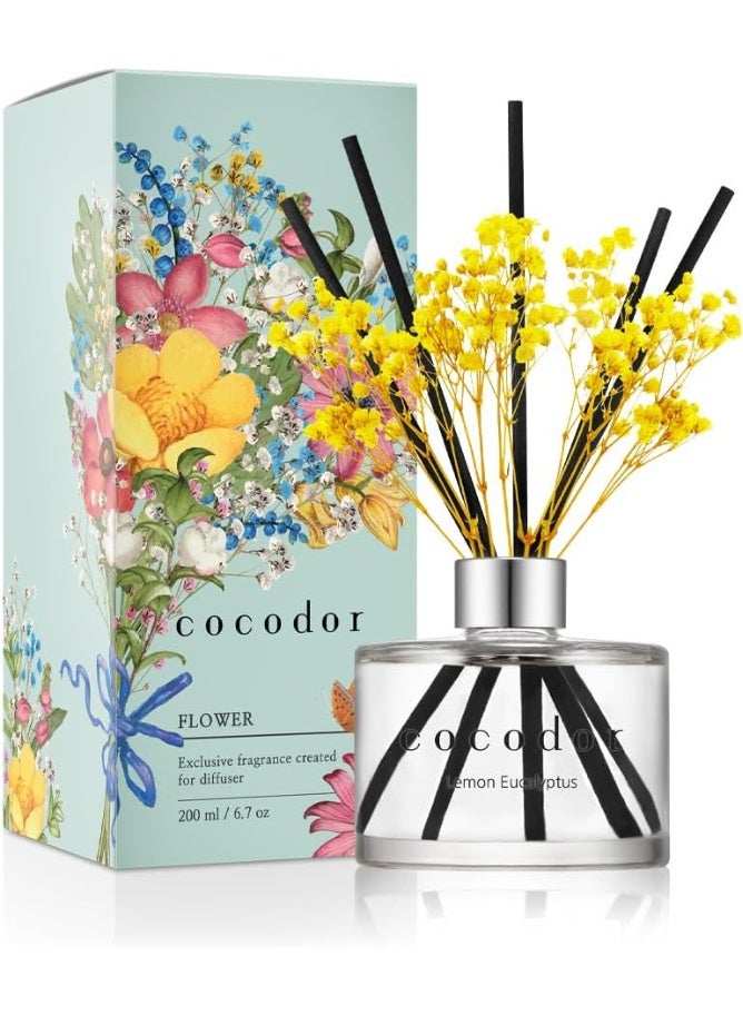 كوكودور مجموعة معطّر كوكودور بعصا القصب / 6.7 أونصة / معطّر بروائح الأعواد لتعطير المنزل مع الأعواد، مناسب لتزيين رف الحمّام (ليمون وإيكاليبتوس) - Image 1