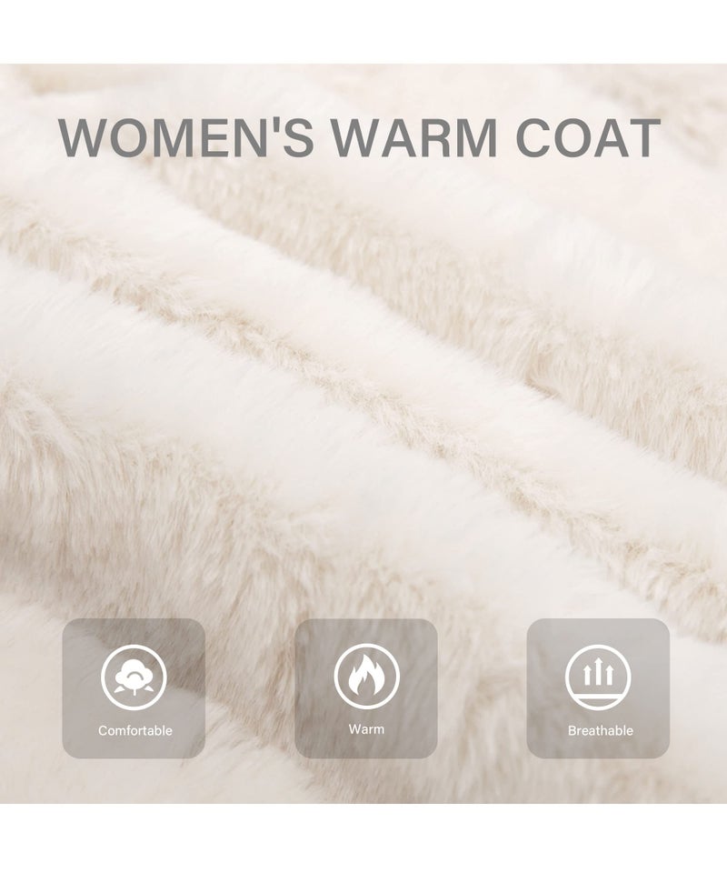 Bellivera Women Faux Fur Coat Fleece Fuzzy Hood Fluffy Shaggy Shearling Sherpa-Lined Jacket 1801 Beige L - Image 5