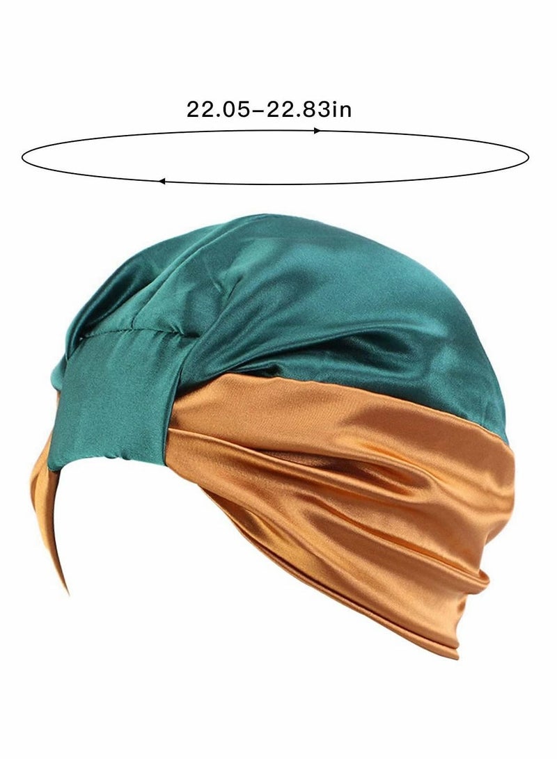 NIBEMINENT Shower Caps for Women, Satin Reusable Double Layer Protective Hair Caps, Elastic Hem Turban Silk Nightcap Haircare Cap - Image 3