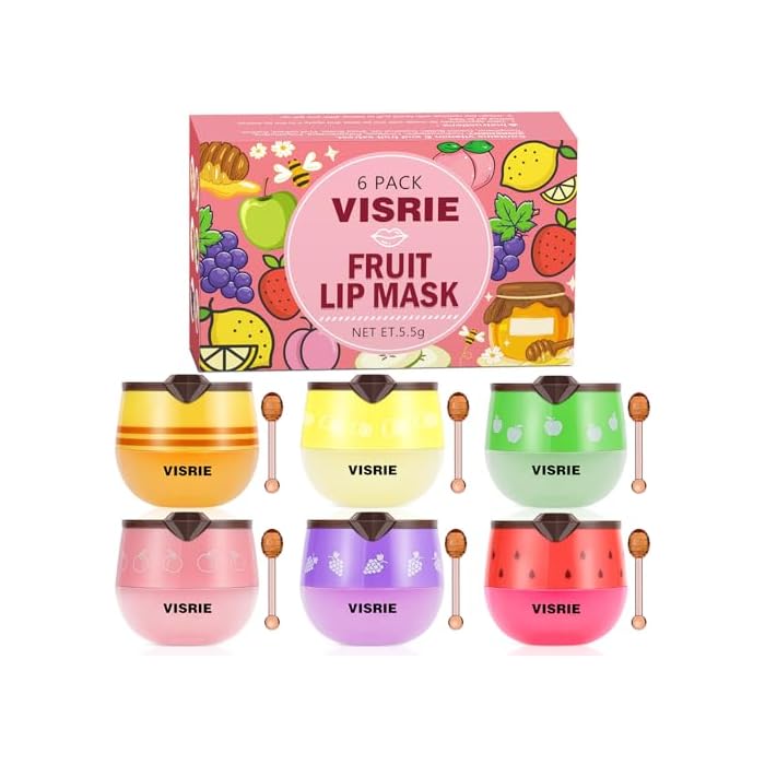 VISRIE 6 PCS Bee Lip Balm Lip Mask Honey Pot, Valentines Day Gifts, Moisturizing Lip Sleeping Mask for Dry Chapped Lips with Propolis, Honey Balm Lip Balm with Stick