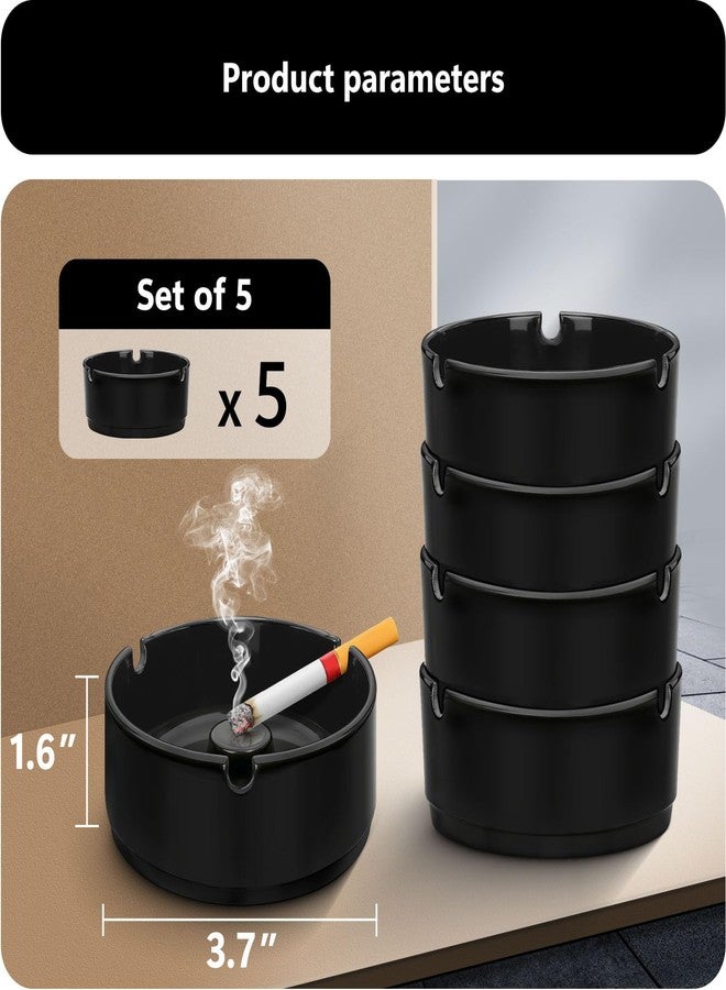 roygra Ash Tray (5 Pack), Outdoor Ashtray for Outside Patio, Resin Ashtrays for Cigarettes with 3 Holder, Smoking Accessories, Home Décor, Stackable Ashtrays for Smokers Indoor - Black - Image 2