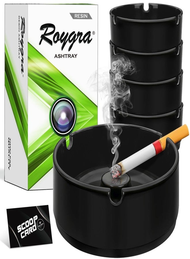 roygra Ash Tray (5 Pack), Outdoor Ashtray for Outside Patio, Resin Ashtrays for Cigarettes with 3 Holder, Smoking Accessories, Home Décor, Stackable Ashtrays for Smokers Indoor - Black - Image 1