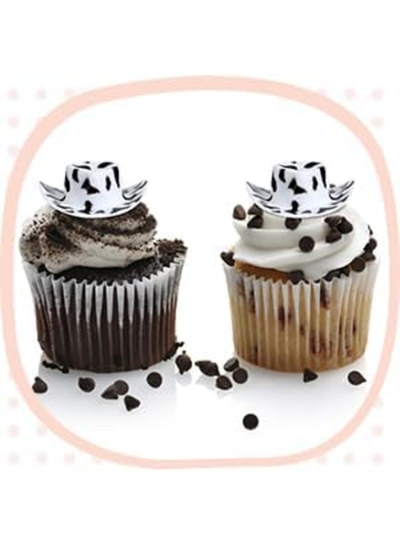 SYOSI 30 Pcs Mini Cowboy Hats, Mini Cow Print Plastic Hats for Western-Themed Parties, Dollhouse Decoration, Pretend Play, and Cupcake Toppers, Cute Cowboy Cowgirl Miniature Hat Set - Image 4