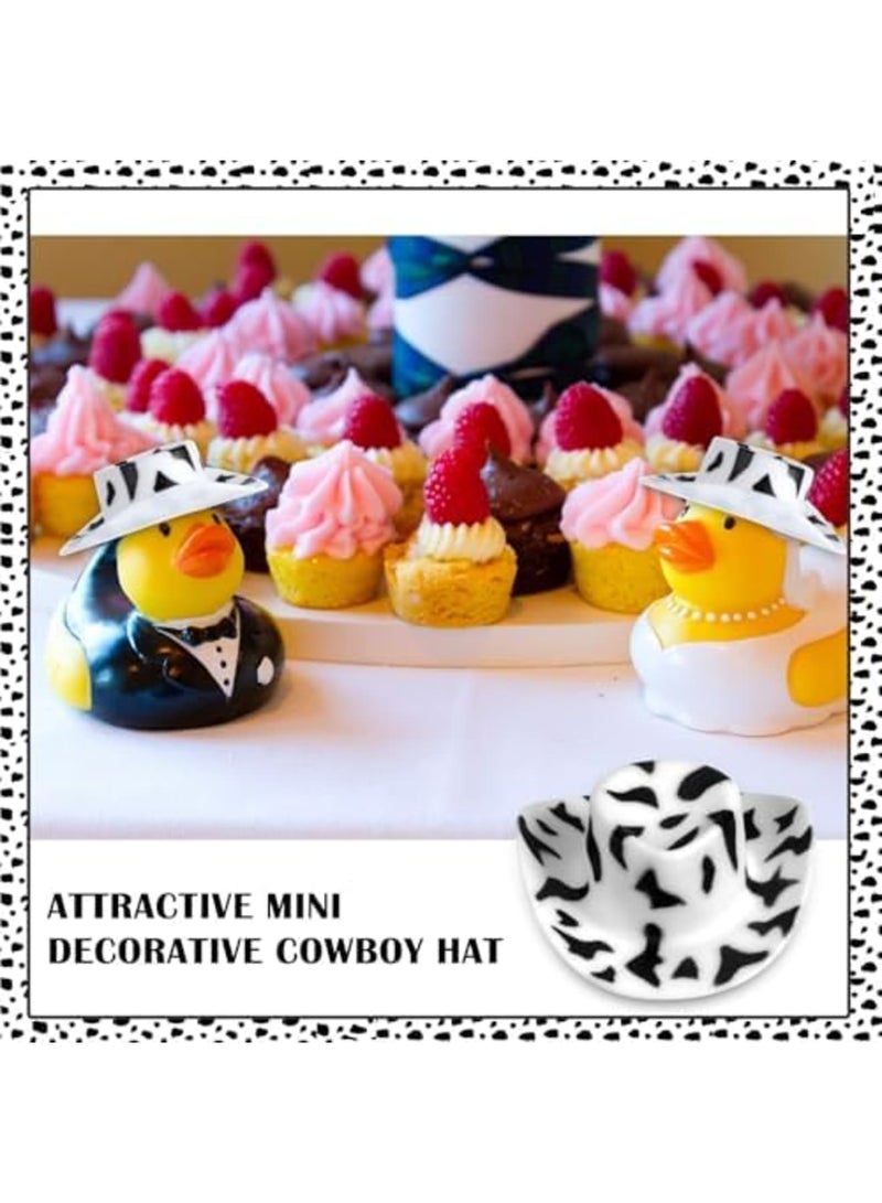 SYOSI 30 Pcs Mini Cowboy Hats, Mini Cow Print Plastic Hats for Western-Themed Parties, Dollhouse Decoration, Pretend Play, and Cupcake Toppers, Cute Cowboy Cowgirl Miniature Hat Set - Image 2