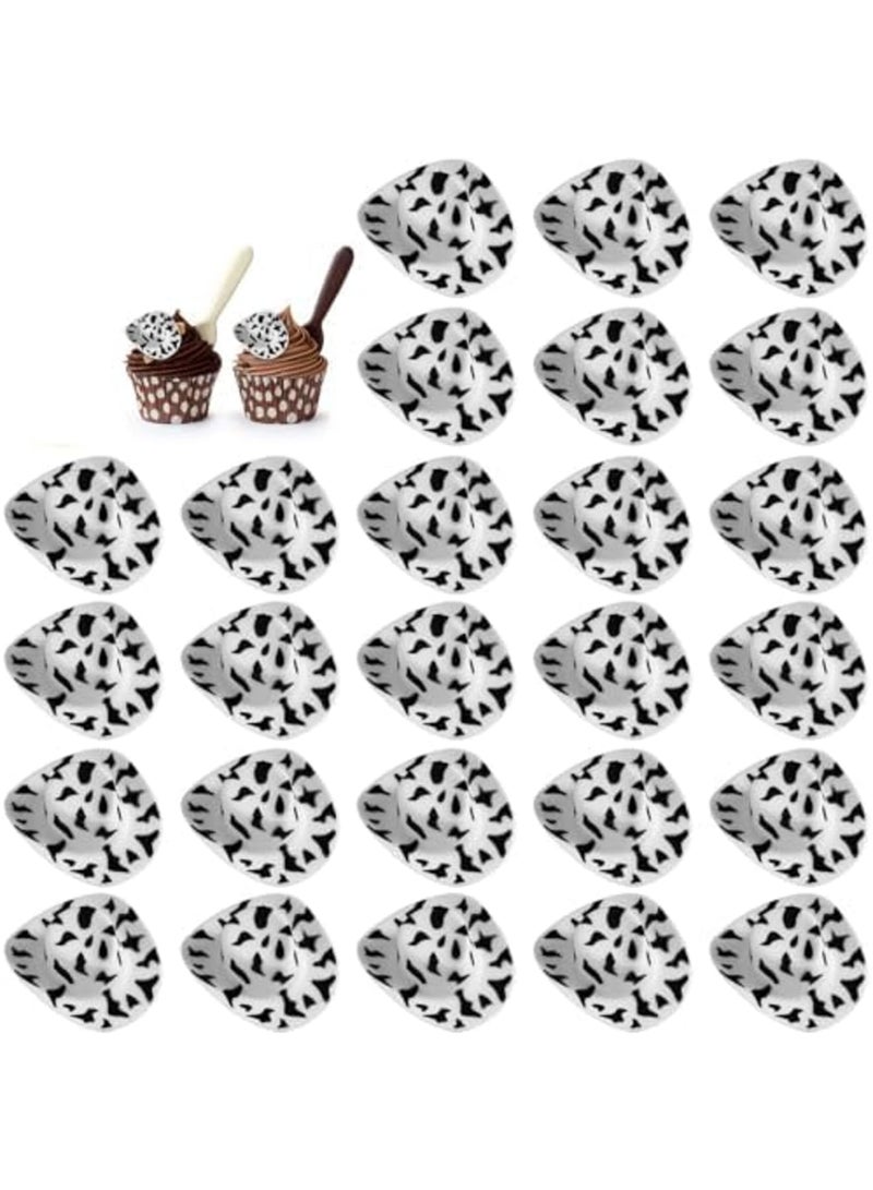 SYOSI 30 Pcs Mini Cowboy Hats, Mini Cow Print Plastic Hats for Western-Themed Parties, Dollhouse Decoration, Pretend Play, and Cupcake Toppers, Cute Cowboy Cowgirl Miniature Hat Set - Image 1