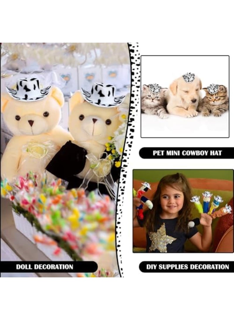 SYOSI 30 Pcs Mini Cowboy Hats, Mini Cow Print Plastic Hats for Western-Themed Parties, Dollhouse Decoration, Pretend Play, and Cupcake Toppers, Cute Cowboy Cowgirl Miniature Hat Set - Image 3