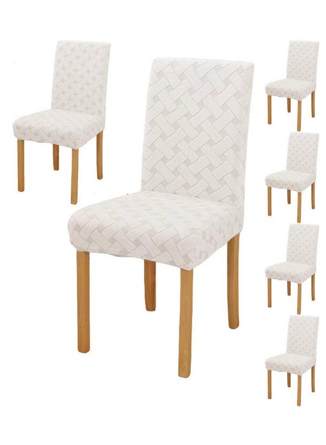 ستايليز غطاء كرسي ستايليز المرن القابل للإزالة والغسل، قصير من قماش الجاكار، غطاء واقي لمقعد كرسي الطعام (عبوة من 6 قطع، عاجي، JCMC27) - Image 1