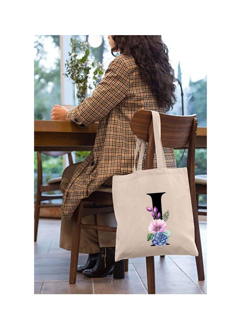 PRINTSHOP4ME - Eco-Friendly Canvas Cotton Tote Bag with Floral Design on Initial Letters Printed Bridesmaids Bags for Women- Reusable Shopping Bag, Party Gift Idea and Cotton Gift Bag - Image 1