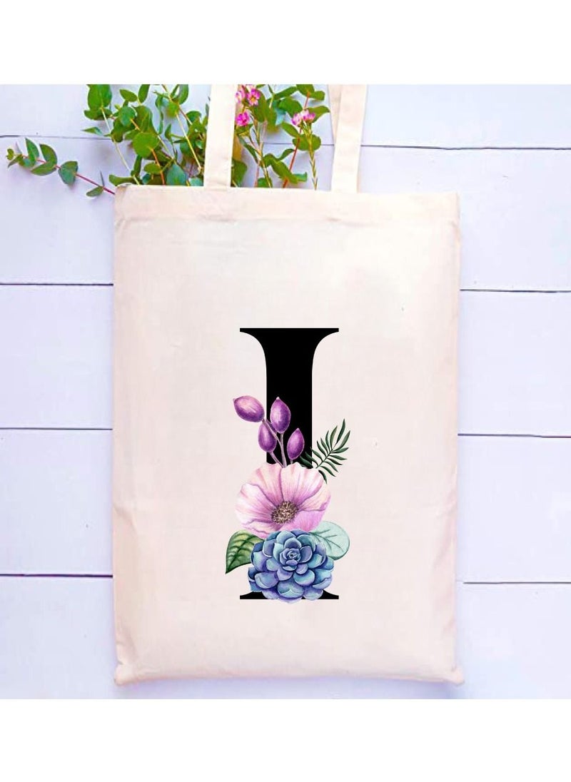 PRINTSHOP4ME - Eco-Friendly Canvas Cotton Tote Bag with Floral Design on Initial Letters Printed Bridesmaids Bags for Women- Reusable Shopping Bag, Party Gift Idea and Cotton Gift Bag - Image 1