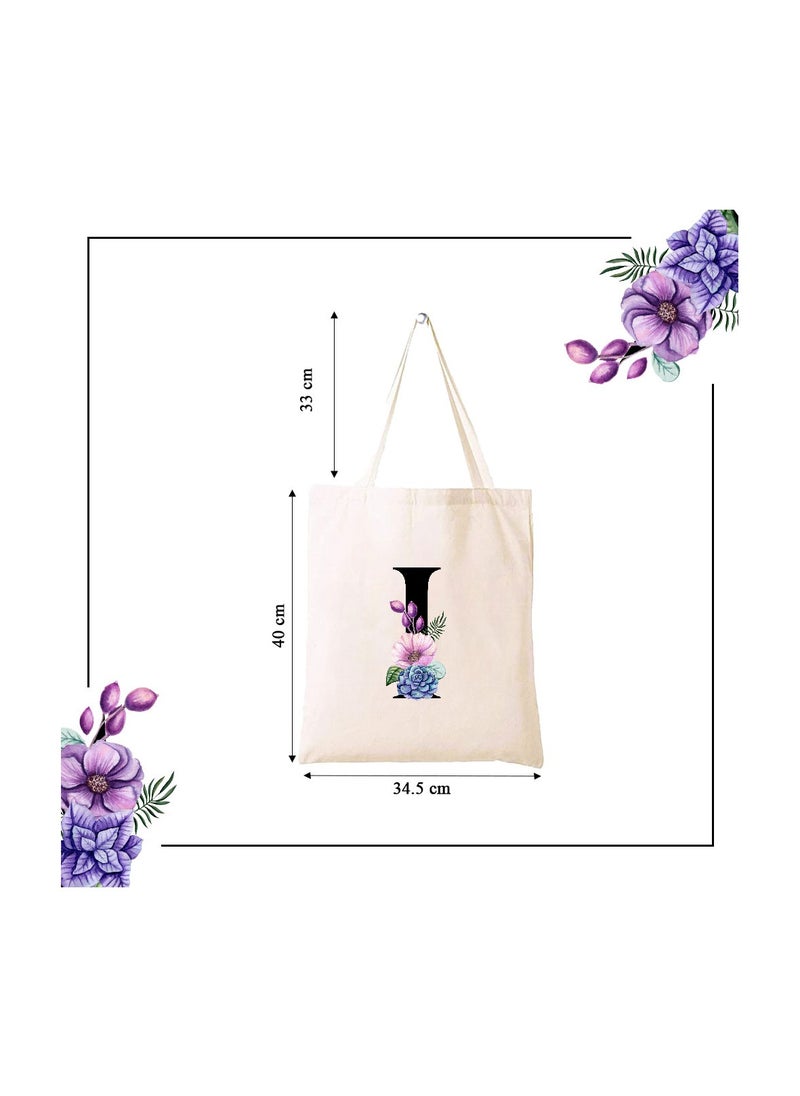 PRINTSHOP4ME - Eco-Friendly Canvas Cotton Tote Bag with Floral Design on Initial Letters Printed Bridesmaids Bags for Women- Reusable Shopping Bag, Party Gift Idea and Cotton Gift Bag - Image 1