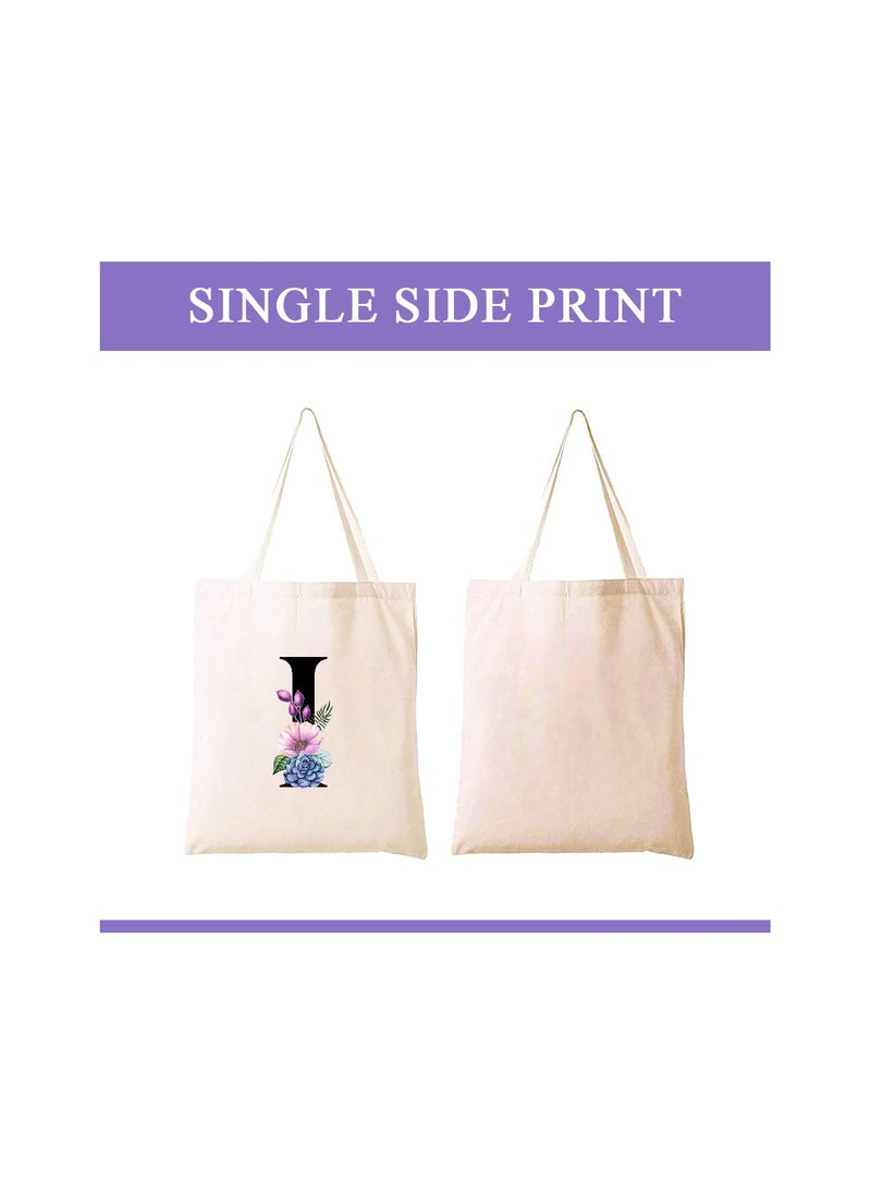 PRINTSHOP4ME - Eco-Friendly Canvas Cotton Tote Bag with Floral Design on Initial Letters Printed Bridesmaids Bags for Women- Reusable Shopping Bag, Party Gift Idea and Cotton Gift Bag - Image 1
