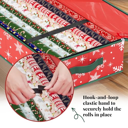 StorageRight Wrapping Paper Organizer Storage Container, Christmas Gift Wrapping Paper Storage Box for Paper Ornaments，Paper Storage Holder for Holiday Decoration Snowflake/Red - Image 5