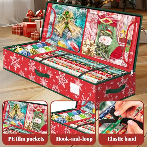 StorageRight Wrapping Paper Organizer Storage Container, Christmas Gift Wrapping Paper Storage Box for Paper Ornaments，Paper Storage Holder for Holiday Decoration Snowflake/Red - Image 3