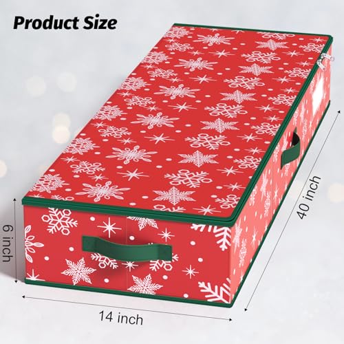 StorageRight Wrapping Paper Organizer Storage Container, Christmas Gift Wrapping Paper Storage Box for Paper Ornaments，Paper Storage Holder for Holiday Decoration Snowflake/Red - Image 2