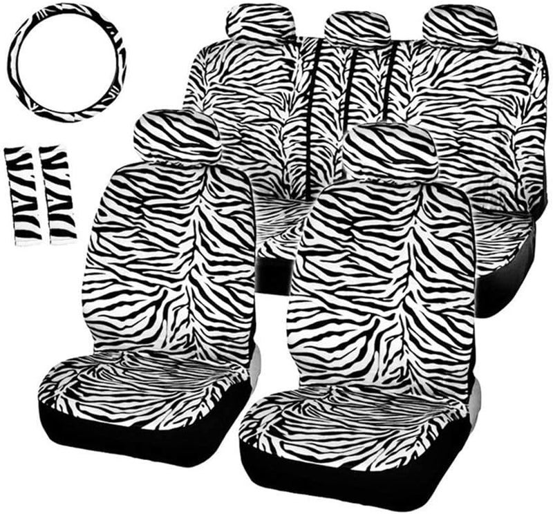 AUTOFAN Audel Zebra Car Seat Covers Full Set with Steering Wheel Cover and Seat Belt Pads - Image 1